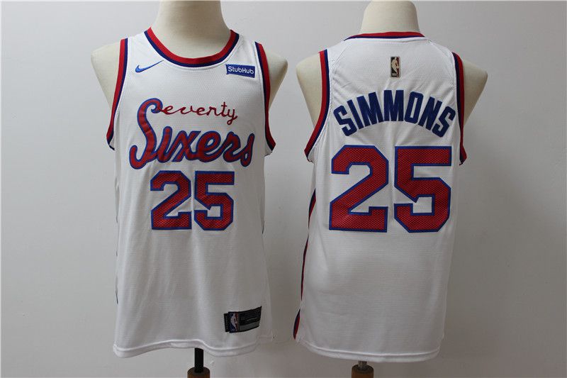 Men New NBA Philadelphia 76ers 25 Simmons White Throwback game Jerseys